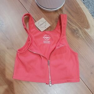 One Step Up Vintage Line Coral Zip Front Crop Top